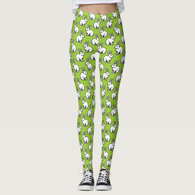 Rabbits Pattern - Black and White with Martian Grn Leggings (Front)