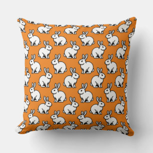 Rabbits Pattern - Black and White with Orange Cushion