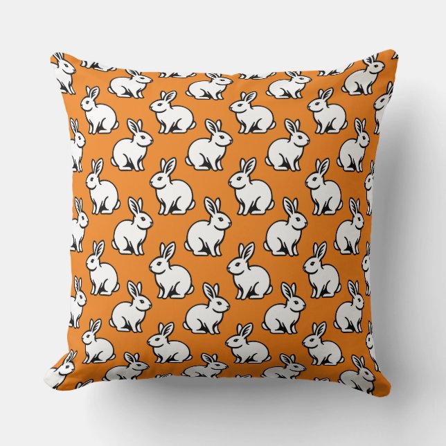 Rabbits Pattern - Black and White with Orange Cushion (Front)
