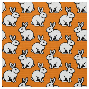 Rabbits Pattern - Black and White with Orange Fabric
