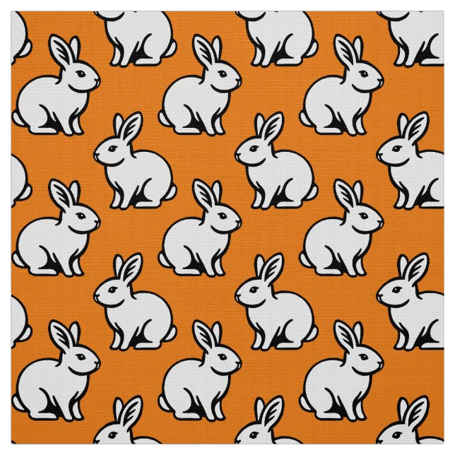 Rabbits Pattern - Black and White with Orange Fabric (Swatch)