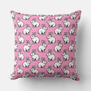 Rabbits Pattern - Black and White with Pink Cushion