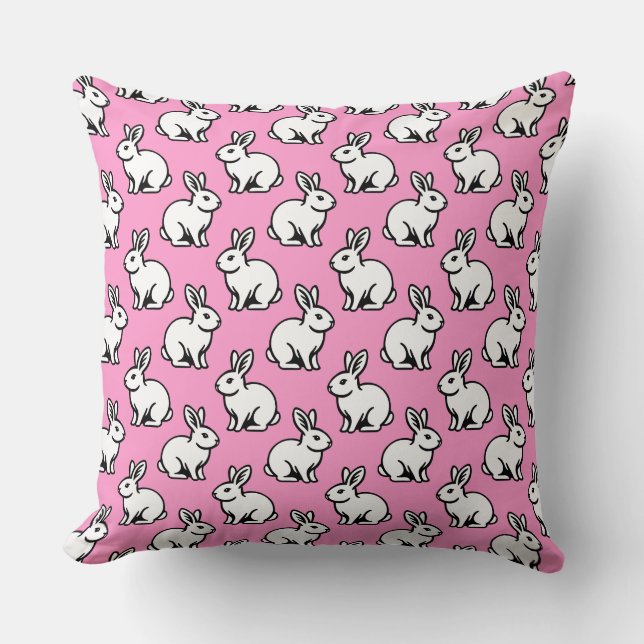 Rabbits Pattern - Black and White with Pink Cushion (Front)