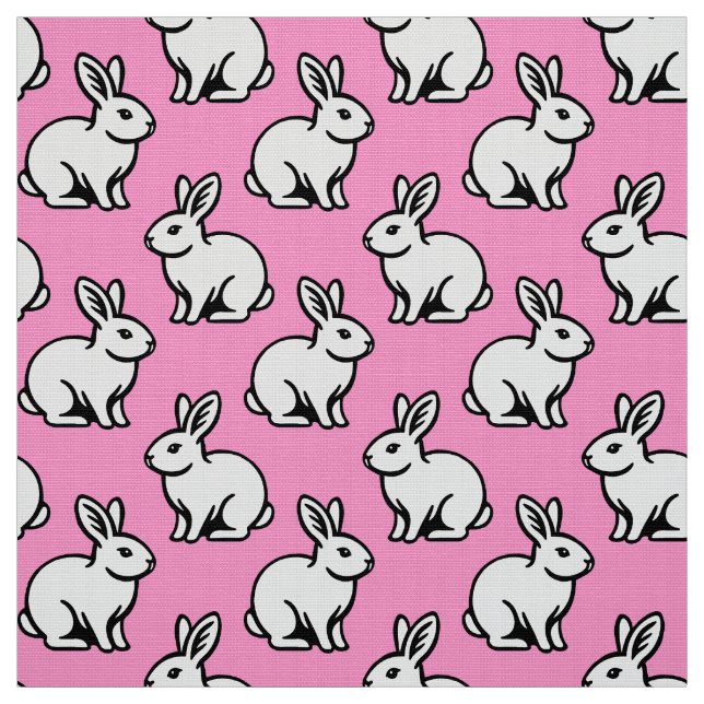 Rabbits Pattern - Black and White with Pink Fabric (Swatch)
