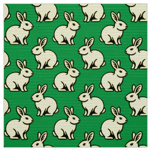 Rabbits Pattern - Black, Lt Yellow and Kelly Green Fabric