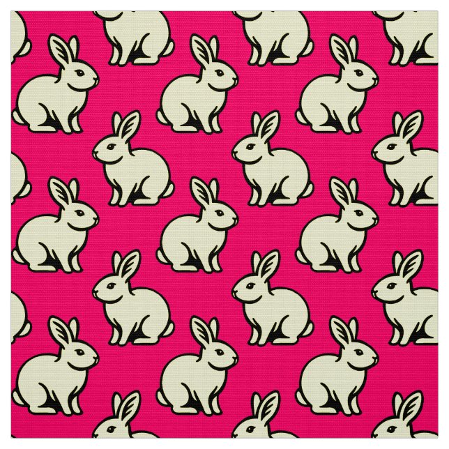 Rabbits Pattern - Black, Lt Yellow and Neon Red Fabric (Swatch)