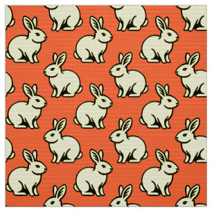 Rabbits Pattern - Black, Lt Yellow and Orange Fabric