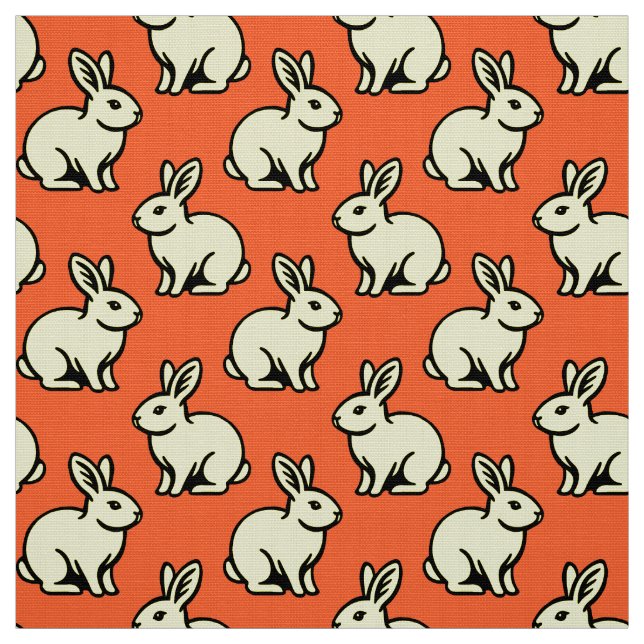 Rabbits Pattern - Black, Lt Yellow and Orange Fabric (Swatch)
