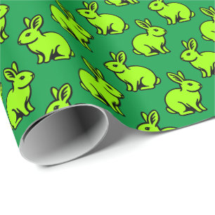 Rabbits Pattern - Chartreus, Black and Kelly Green Wrapping Paper