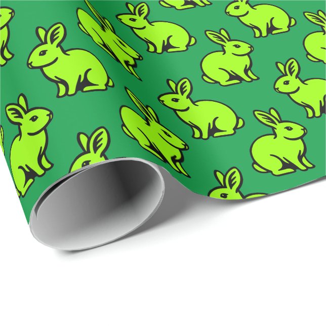 Rabbits Pattern - Chartreus, Black and Kelly Green Wrapping Paper (Roll Corner)