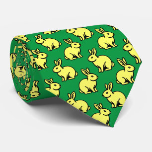 Rabbits Pattern - Lt Yellow, Black and Kelly Green Tie