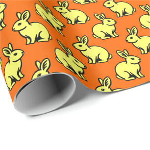 Rabbits Pattern - Lt Yellow, Black and Orange Wrapping Paper