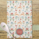 Rabbits Wildflowers Birds Monogram Tea Towel<br><div class="desc">A kitchen towel with a unique and enchanting illustration by Mango Moon Studio that seamlessly blends the timeless charm of Scandinavian folk art which inspired the pattern with the practicality of a kitchen essential. This delightful towel features whimsical flowers, complete with cute rabbits, birds, and fluttering butterflies in a harmonious...</div>
