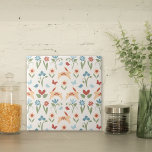 Rabbits Wildflowers Folk Art Pattern Tile<br><div class="desc">A ceramic tile designed by Mango Moon Studio that seamlessly combines the allure of folk art with the simplicity of Scandinavian design. Transform your living spaces with this unique tile featuring an original graphic adorned with whimsical elements such as butterflies,  rabbits,  birds,  and hearts.</div>