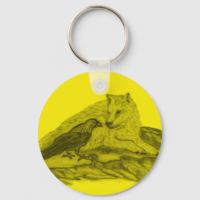 Rabe mit Wolf schwarz gelb Design Key Ring (Front)