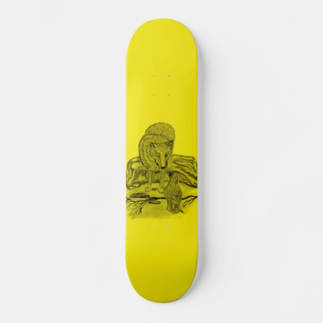 Rabe mit Wolf schwarz gelb Design Skateboard (Front)