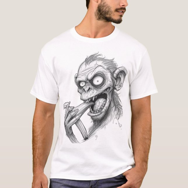 Rabid Zombie Monkey Sketch – Dark Horror Creature  T-Shirt (Front)