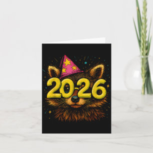 Raccoon 2026 Party Gles Funny New Year Celebration Card