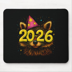 Raccoon 2026 Party Gles Funny New Year Celebration Mouse Pad