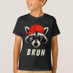 Raccoon 67 Bruh Six Seven Meme Racoon Orange Hat R T-Shirt