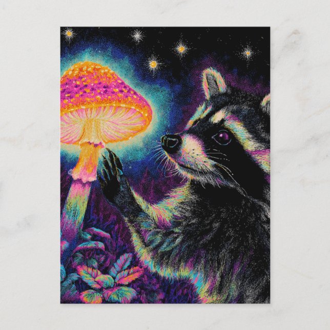Raccoon and a Mushroom Postcard (Front)
