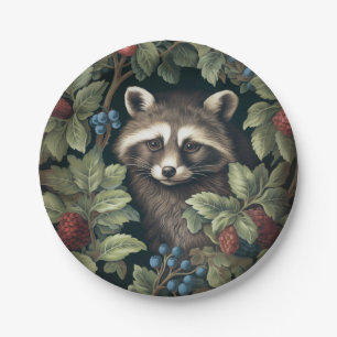Raccoon and berries inspired by William Morris Paper Plate