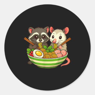Raccoon And Ossum Eating Ramen Noodles Classic Round Sticker