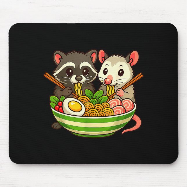 Raccoon And Ossum Eating Ramen Noodles  Mouse Pad (Front)