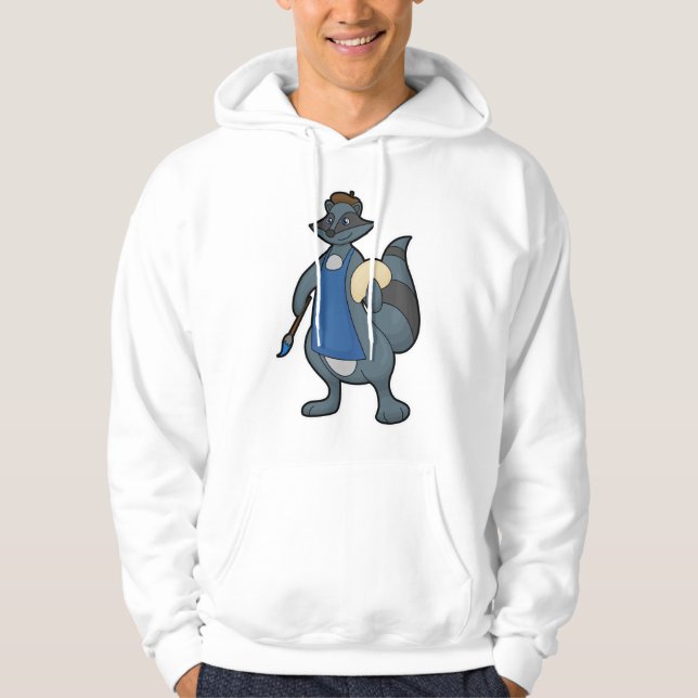 Raccoon as Painter with Paintbrush Hoodie (Front)