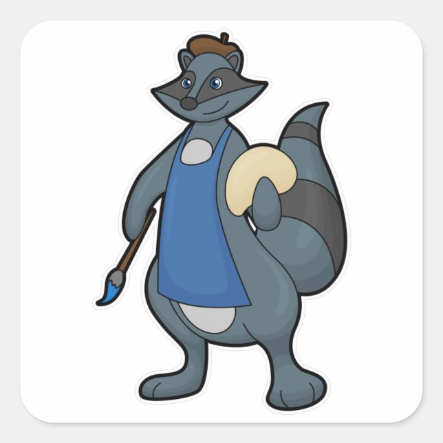 Raccoon as Painter with Paintbrush Square Sticker (Front)