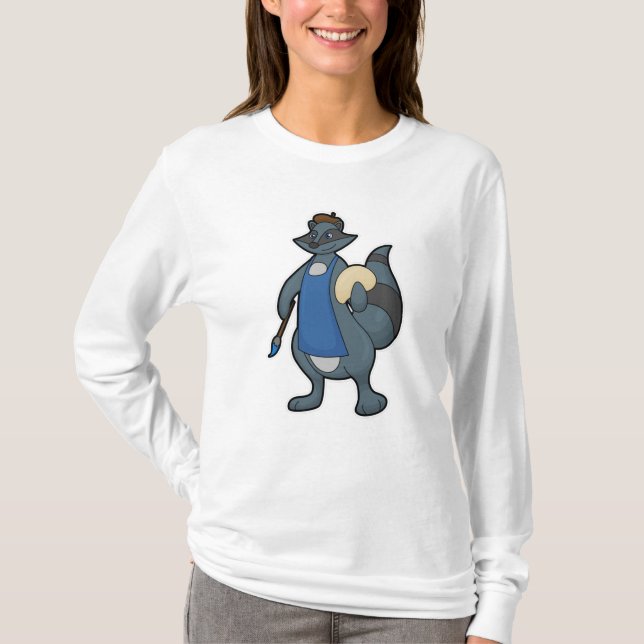 Raccoon as Painter with Paintbrush T-Shirt (Front)