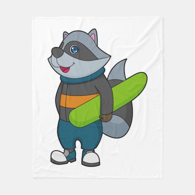 Raccoon as Snowboarder with Snowboard Fleece Blanket (Front)
