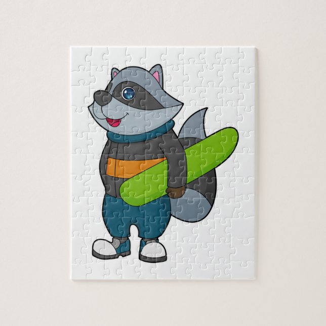 Raccoon as Snowboarder with Snowboard Jigsaw Puzzle (Vertical)