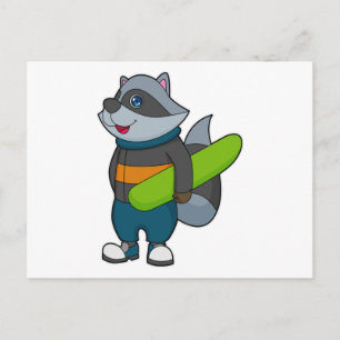 Raccoon as Snowboarder with Snowboard Postcard