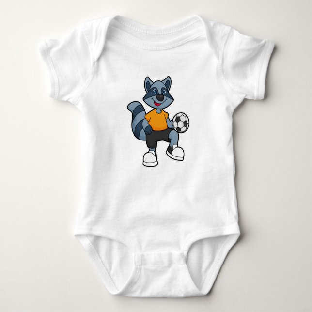 Raccoon as Soccer player with Soccer ball Baby Bodysuit (Front)