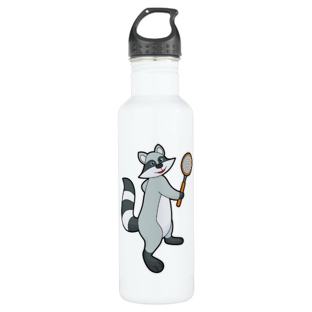 Raccoon as Tennis player with Tennis racket 710 Ml Water Bottle (Front)