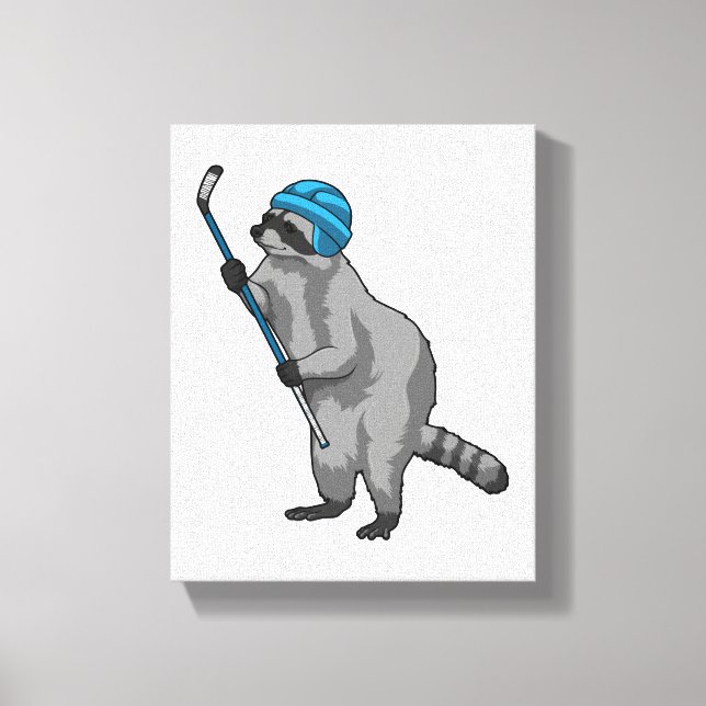 Raccoon at Ice hockey with Ice hockey stick Canvas Print (Front)