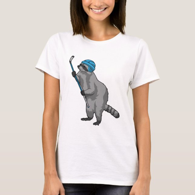 Raccoon at Ice hockey with Ice hockey stick T-Shirt (Front)