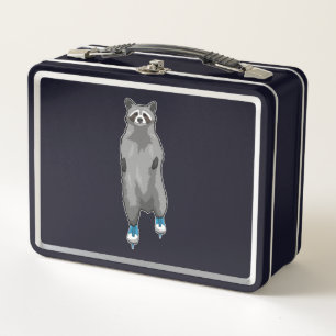 Raccoon at Ice skating with Ice skates Metal Lunch Box