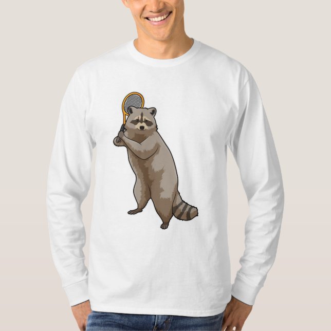 Raccoon at Tennis with Tennis racket T-Shirt (Front)