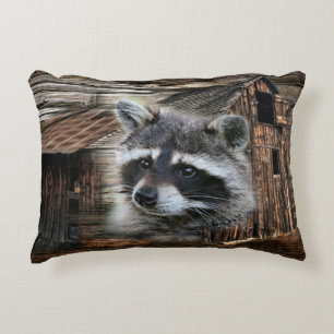 Raccoon At The Old Barn Decorative Cushion