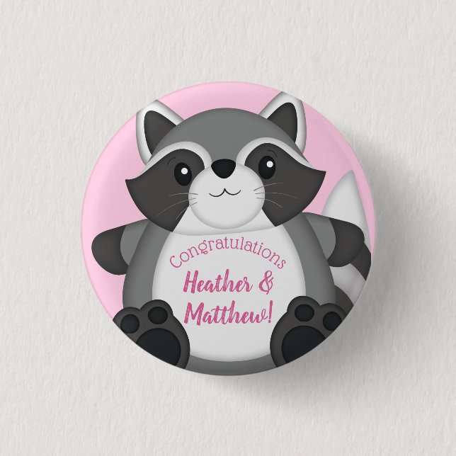 Raccoon Baby Shower Pink 3 Cm Round Badge (Front)