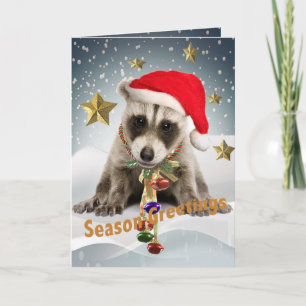 RACCOON BABY XMAS Season Greetings 2 Holiday Card