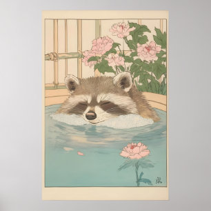 Raccoon Bathroom Print Vintage Japanese Ukiyo-e