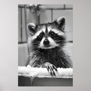 Raccoon Bubble Bath Print, Funny Bathroom Wall Art