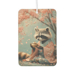 Raccoon Buddha: Peaceful Tea Under Cherry Tree Car Air Freshener