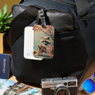 Raccoon Buddha: Peaceful Tea Under Cherry Tree Luggage Tag