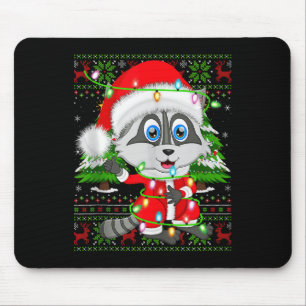 Raccoon Christmas Lights Santa Costume Ugly Xmas S Mouse Pad