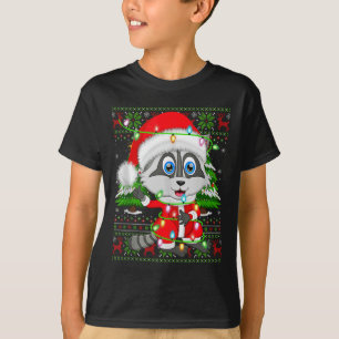 Raccoon Christmas Lights Santa Costume Ugly Xmas S T-Shirt