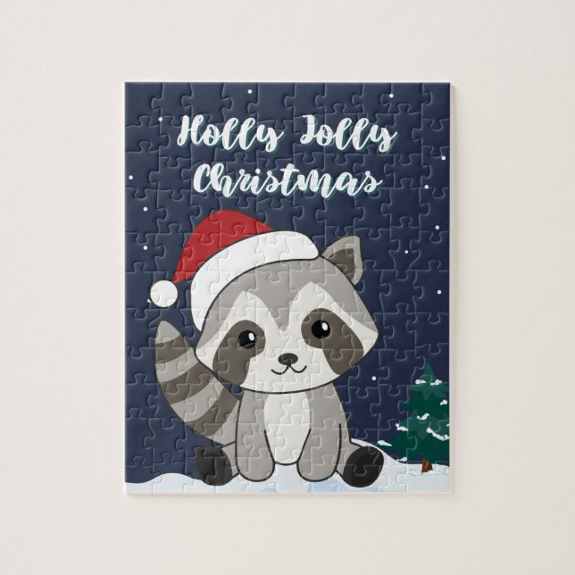 Raccoon Christmas Snow Winter Raccoons Jigsaw Puzz Puzzle (Vertical)